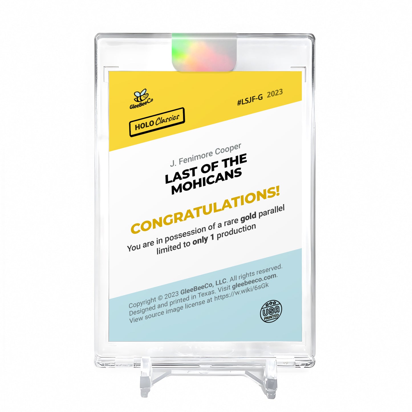 LAST OF THE MOHICANS Holo GOLD Card 2023 GleeBeeCo #LSJF-G 1/1