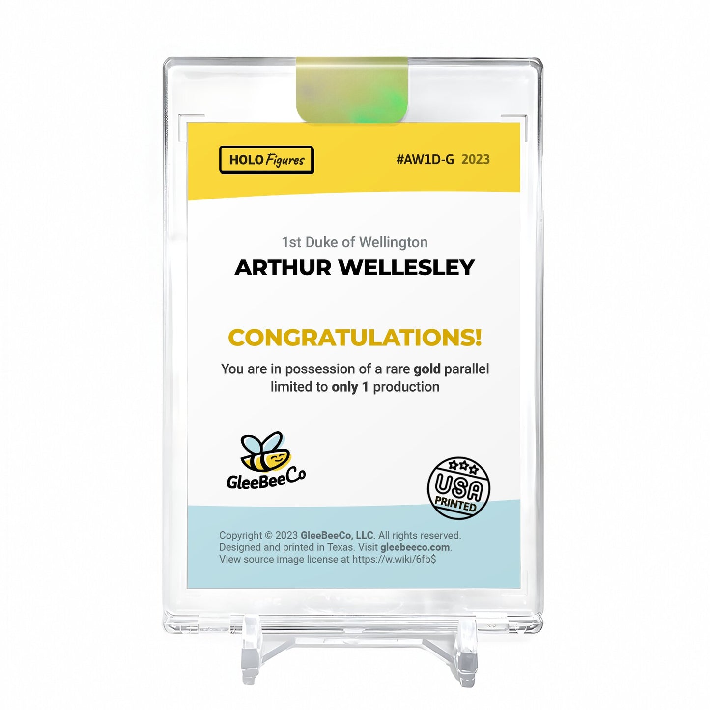 ARTHUR WELLESLEY Holo GOLD Card 2023 GleeBeeCo #AW1D-G 1/1