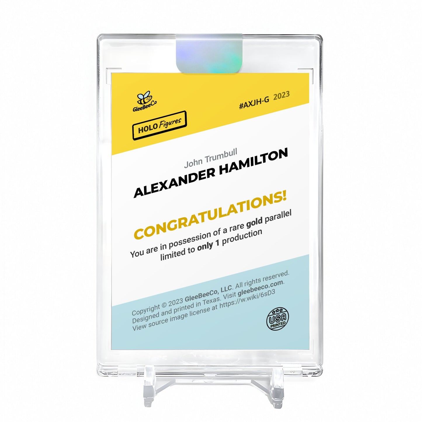 ALEXANDER HAMILTON John Trumbull Holo Gold Card 2023 GleeBeeCo #AXJH-G 1/1