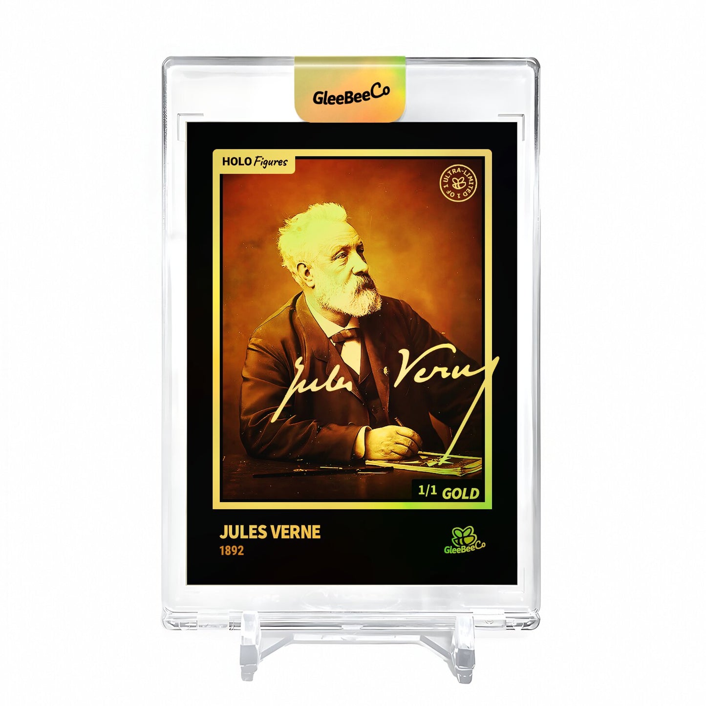 JULES VERNE Card 2023 GleeBeeCo Holo Figures 1892 #JL18 Rare *GOLD* Encased 1/1