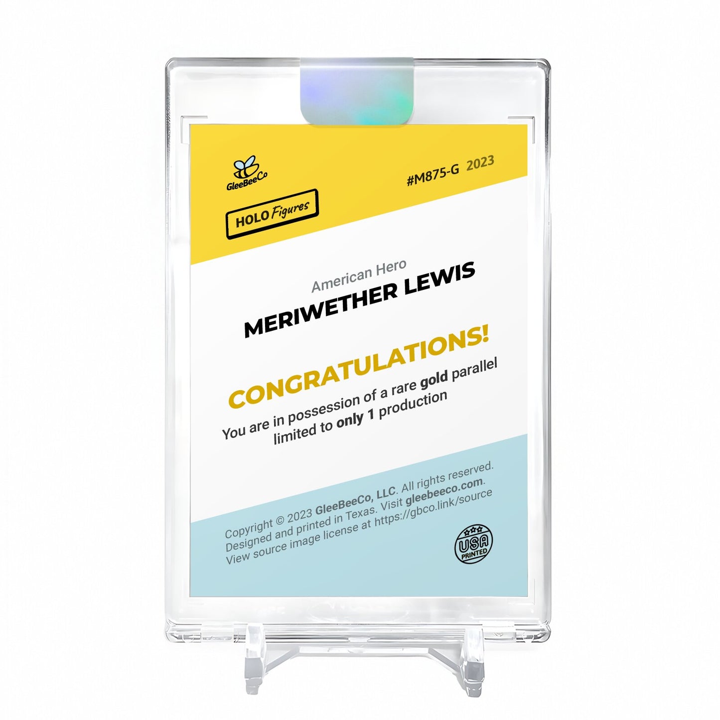MERIWETHER LEWIS Card 2023 GleeBeeCo Holo Figures American Hero #M875 *GOLD* 1/1