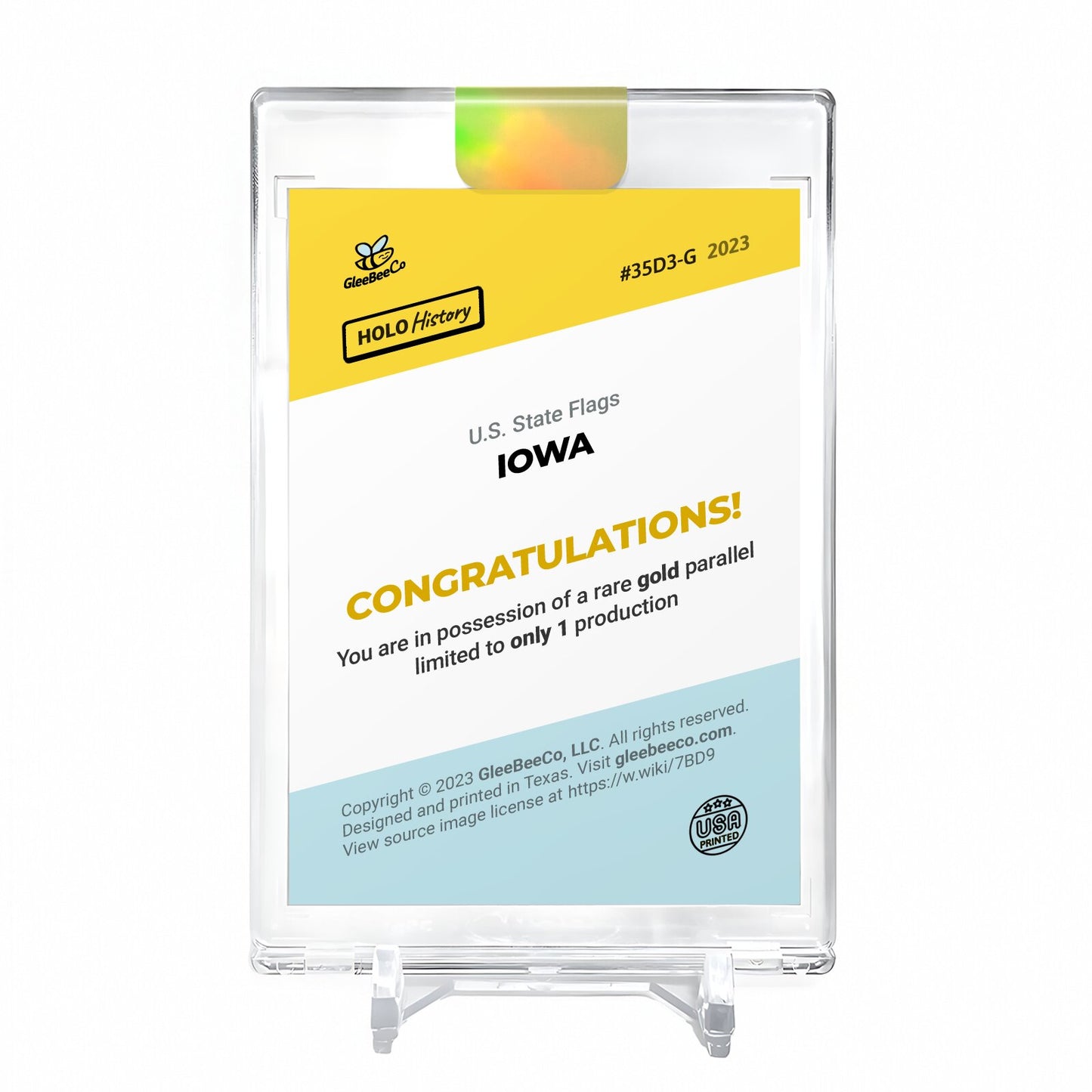 FLAG OF IOWA U.S. State Flags Card 2023 GleeBeeCo #35D3-G Encased Holo GOLD 1/1