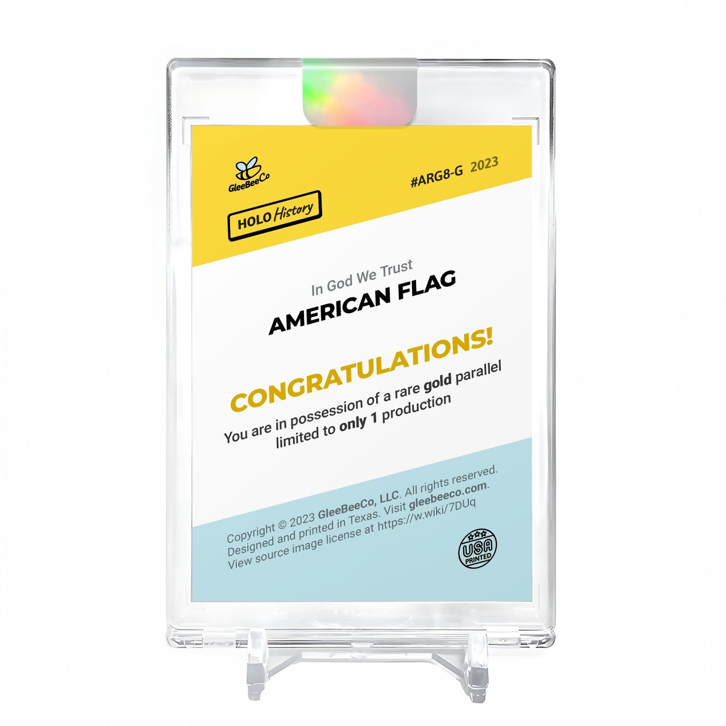 AMERICAN FLAG In God We Trust Card 2023 GleeBeeCo #ARG8-G Encased Holo GOLD 1/1