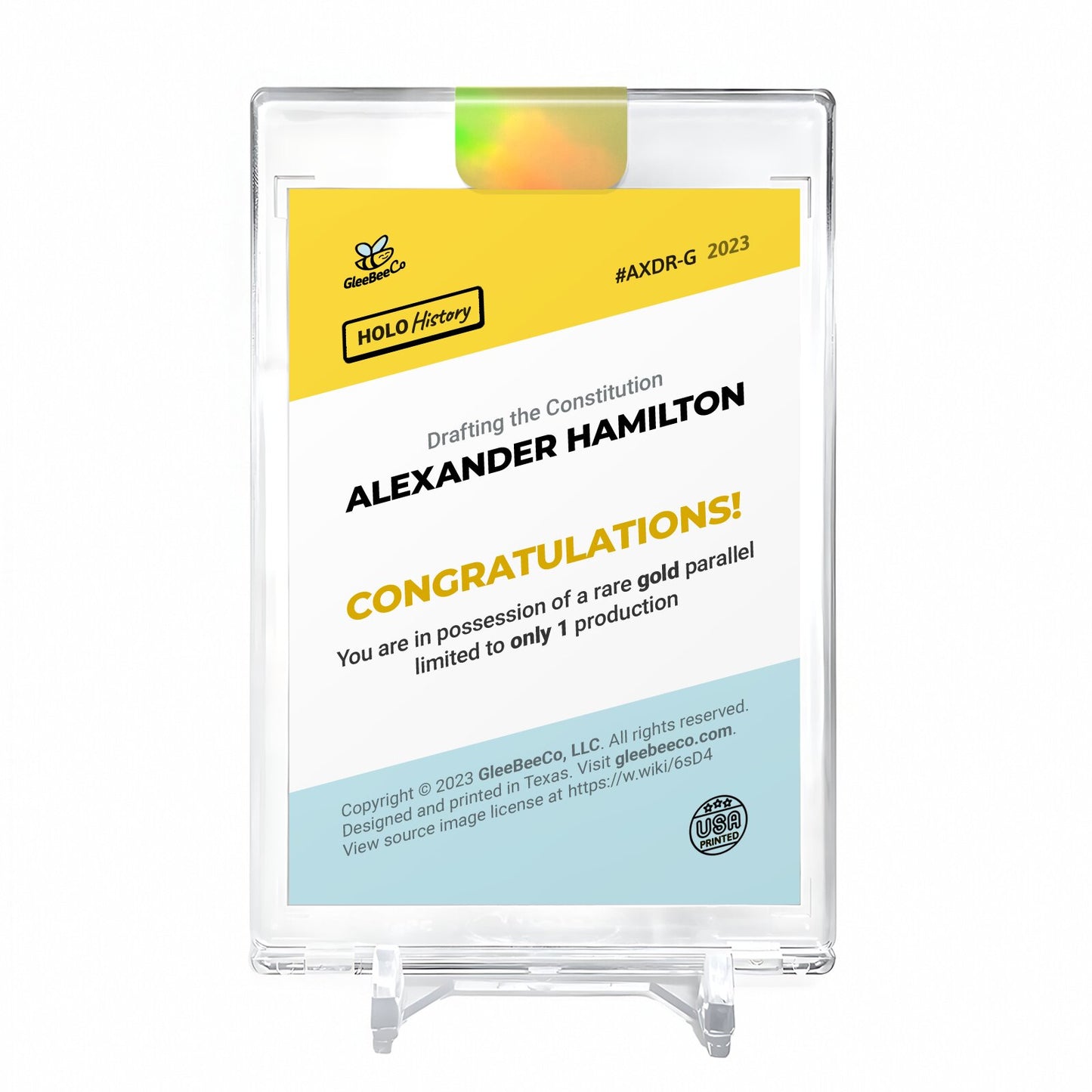 ALEXANDER HAMILTON Art Trading Card 2023 GleeBeeCo Holo History #AXDR *GOLD* 1/1