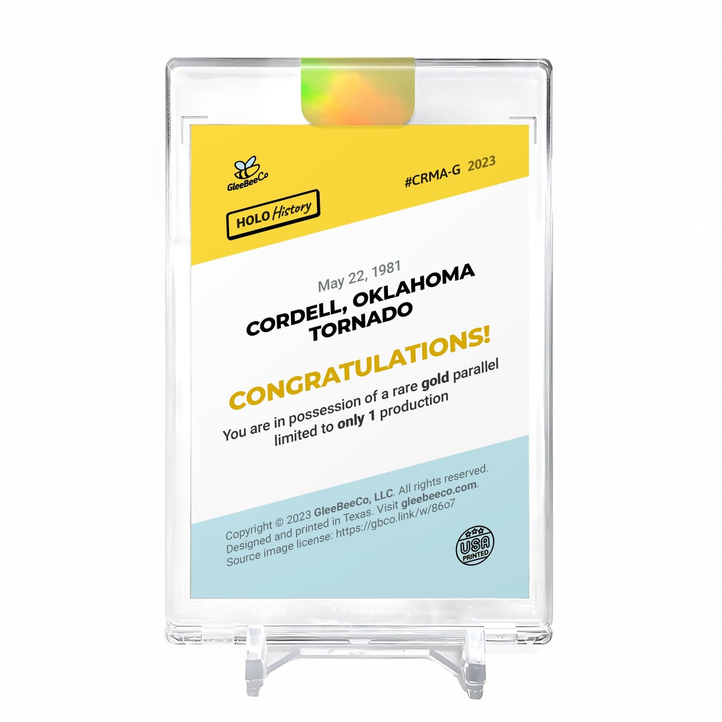 CORDELL, OKLAHOMA TORNADO May 22, 1981 Holo Gold Card 2023 GleeBeeCo #CRMA-G 1/1