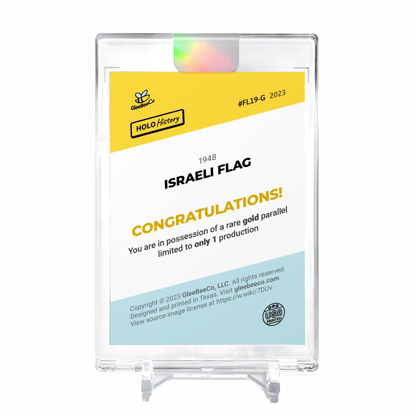 FLAG OF ISRAEL 1948 Card 2023 GleeBeeCo Holo History #FL19 - NICE! *GOLD* 1/1