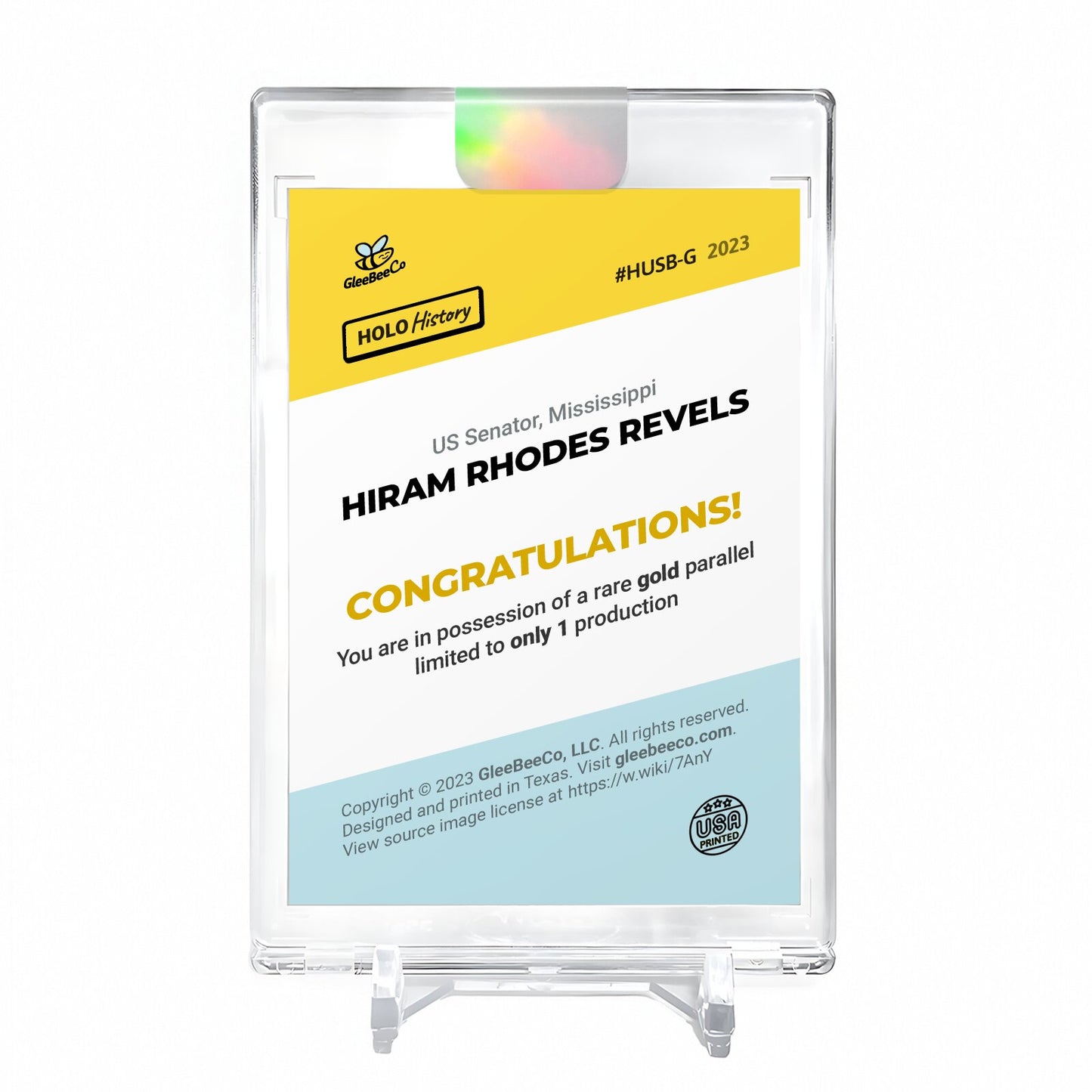 HIRAM RHODES REVELS Holo GOLD Card 2023 GleeBeeCo #HUSB-G 1/1