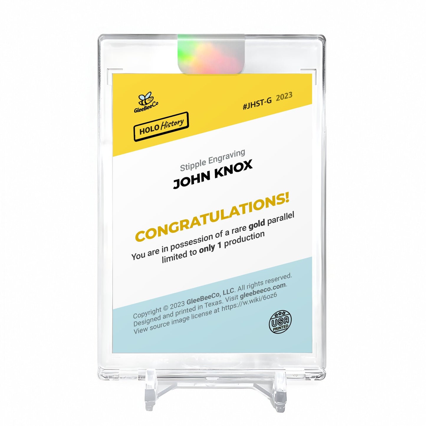 JOHN KNOX Art Holographic Card 2023 GleeBeeCo Holo History #JHST *GOLD* 1/1