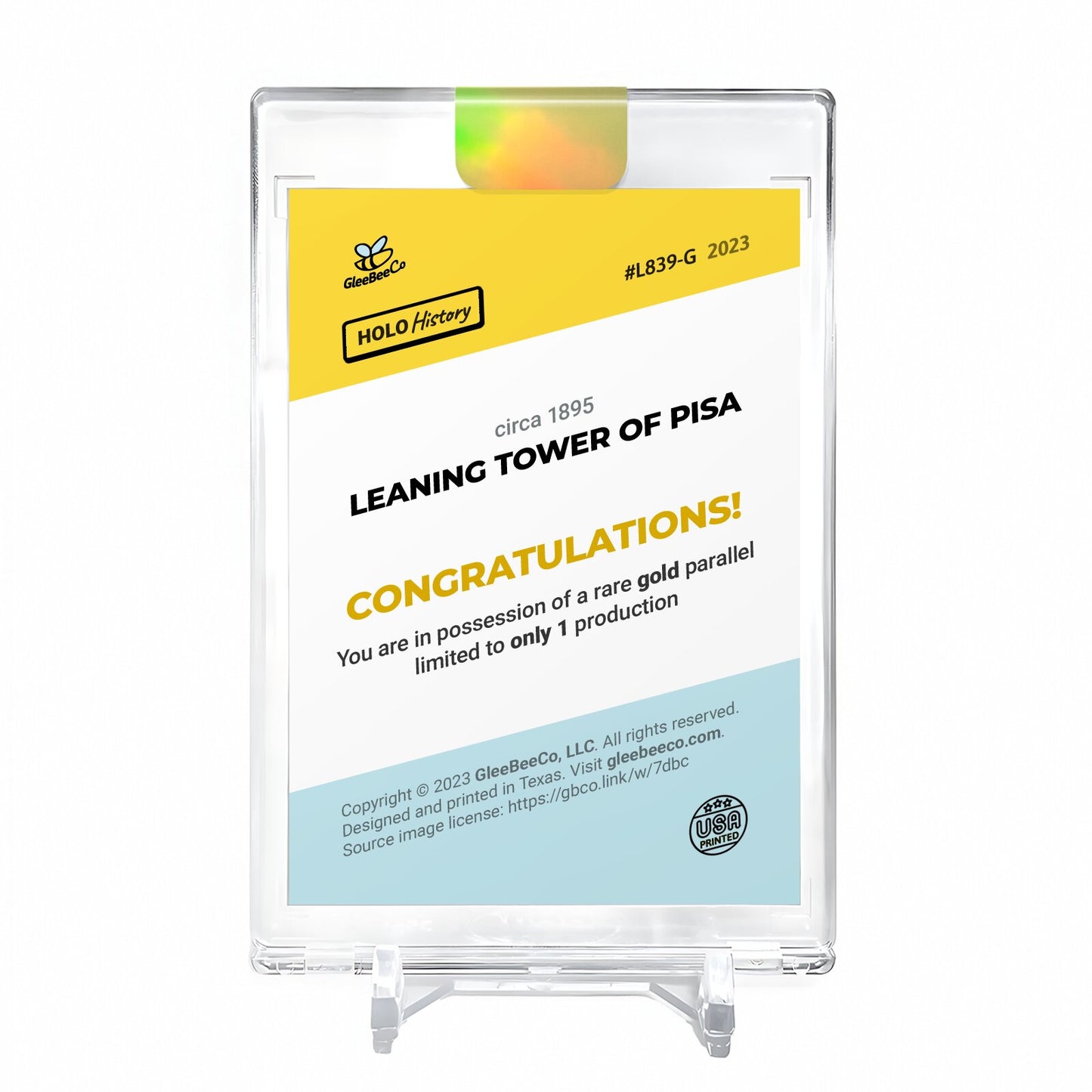 LEANING TOWER OF PISA circa 1895 Holo Gold Card 2023 GleeBeeCo #L839-G 1/1