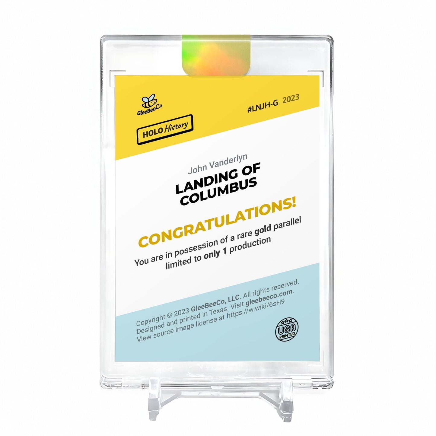 LANDING OF COLUMBUS John Vanderlyn Holo Gold Card 2023 GleeBeeCo #LNJH-G 1/1
