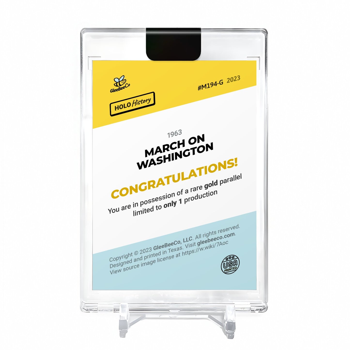 MARCH ON WASHINGTON 1963 Photo Card 2023 GleeBeeCo Holo History #M194 *GOLD* 1/1