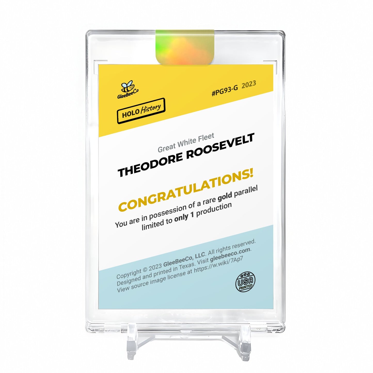 PRESIDENT ROOSEVELT Great White Fleet Holo Gold Card 2023 GleeBeeCo #PG93-G 1/1