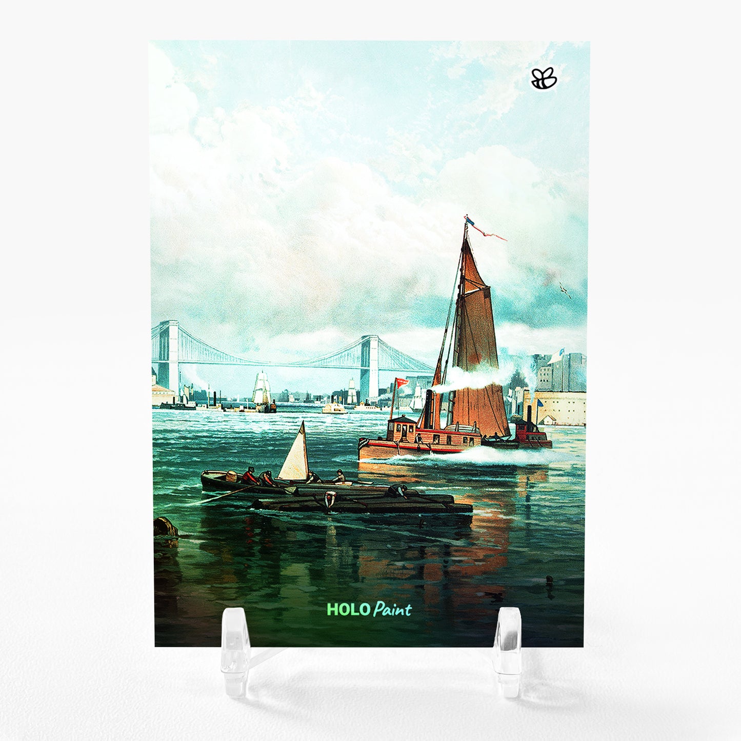 NEW YORK HARBOR WITH BROOKLYN BRIDGE Andrew Melrose Art Card GleeBeeCo #ND87