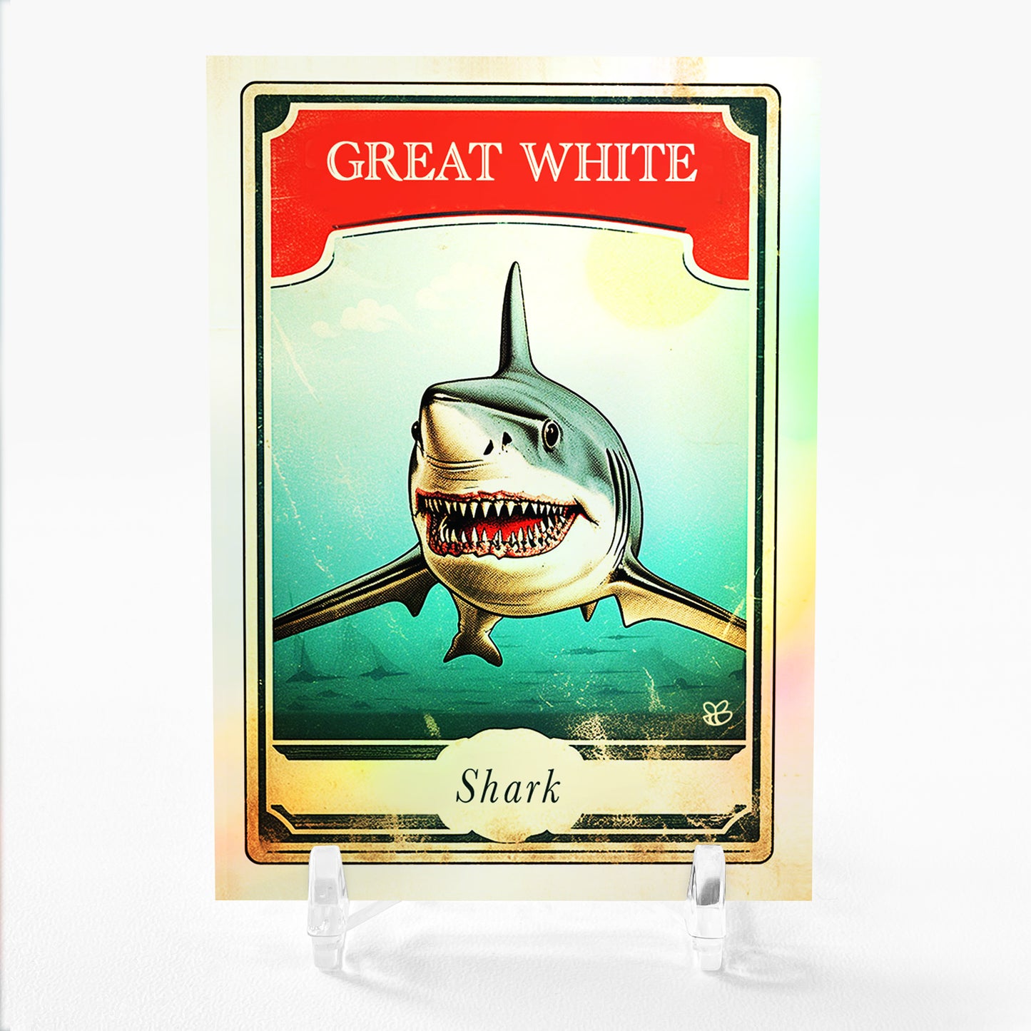 VINTAGE GREAT WHITE Lion of the Sea Great White Shark Trading Card GBC #VNLN