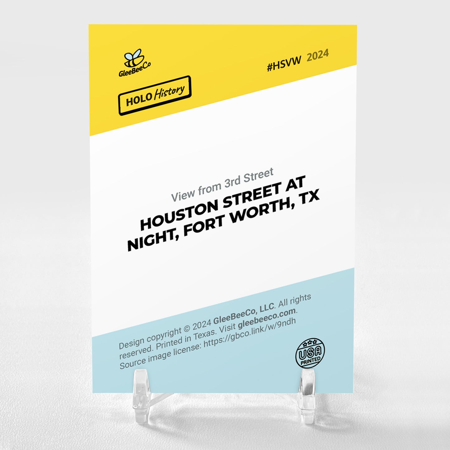 HOUSTON STREET AT NIGHT, FORT WORTH, TX Card 2024 GleeBeeCo Holo History #HSVW
