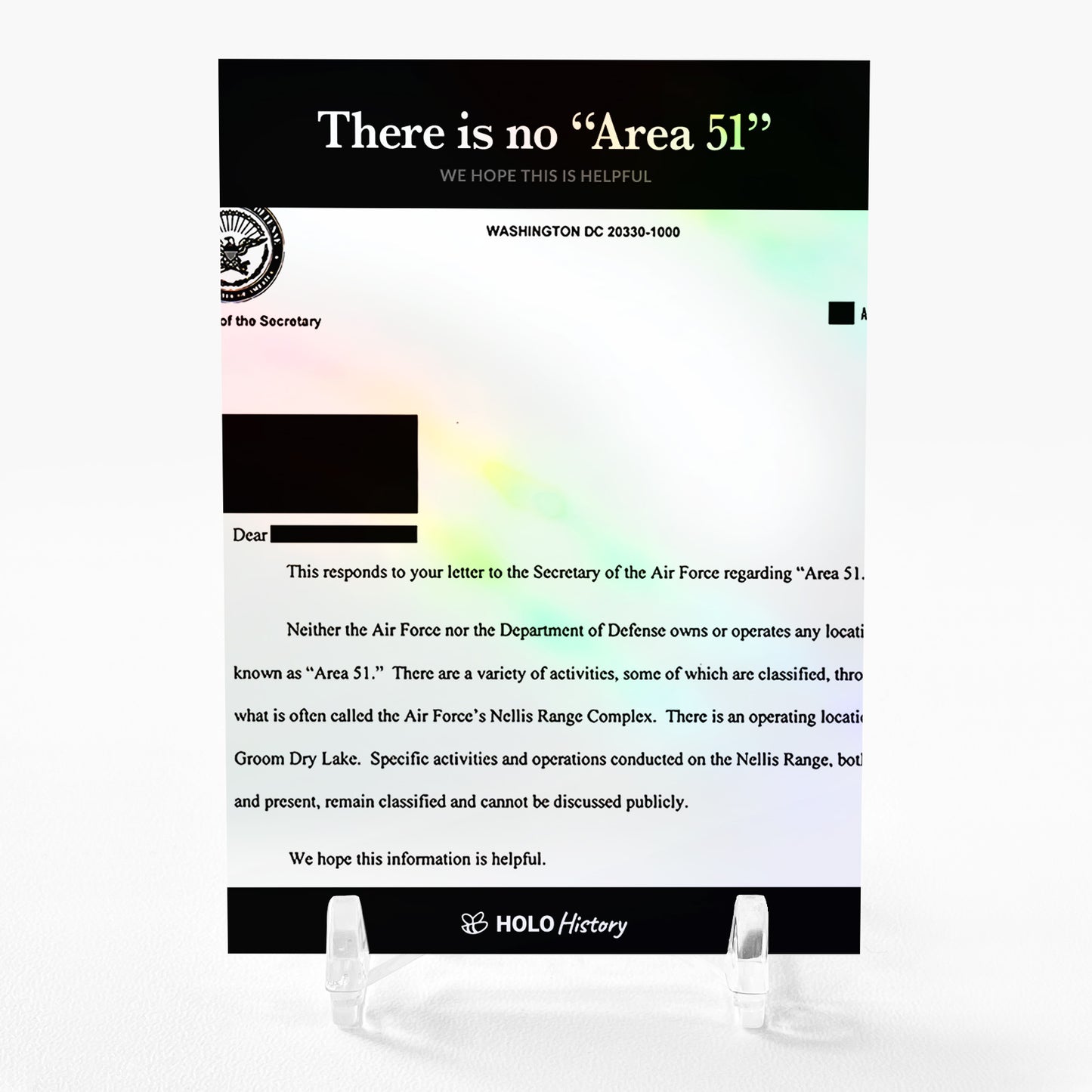 THERE IS NO AREA 51 Holographic Card 2024 GleeBeeCo Holo History #THWH