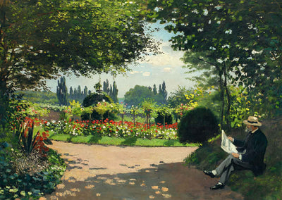 Adolphe Monet Reading in the Garden 1866 by Claude Monet Art Print (6 Sizes)