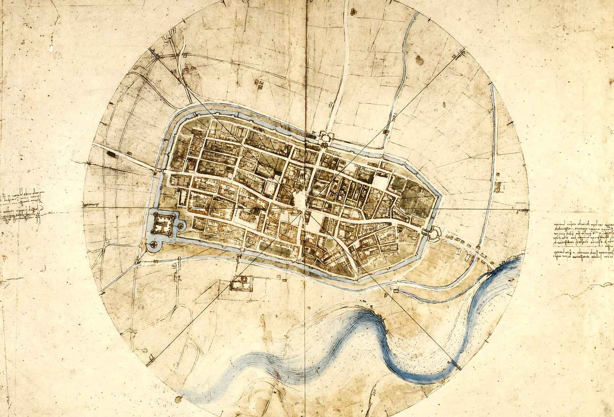 A Plan of Imola Fine Art Print 1502 Painting by Leonardo da Vinci (6 Sizes)