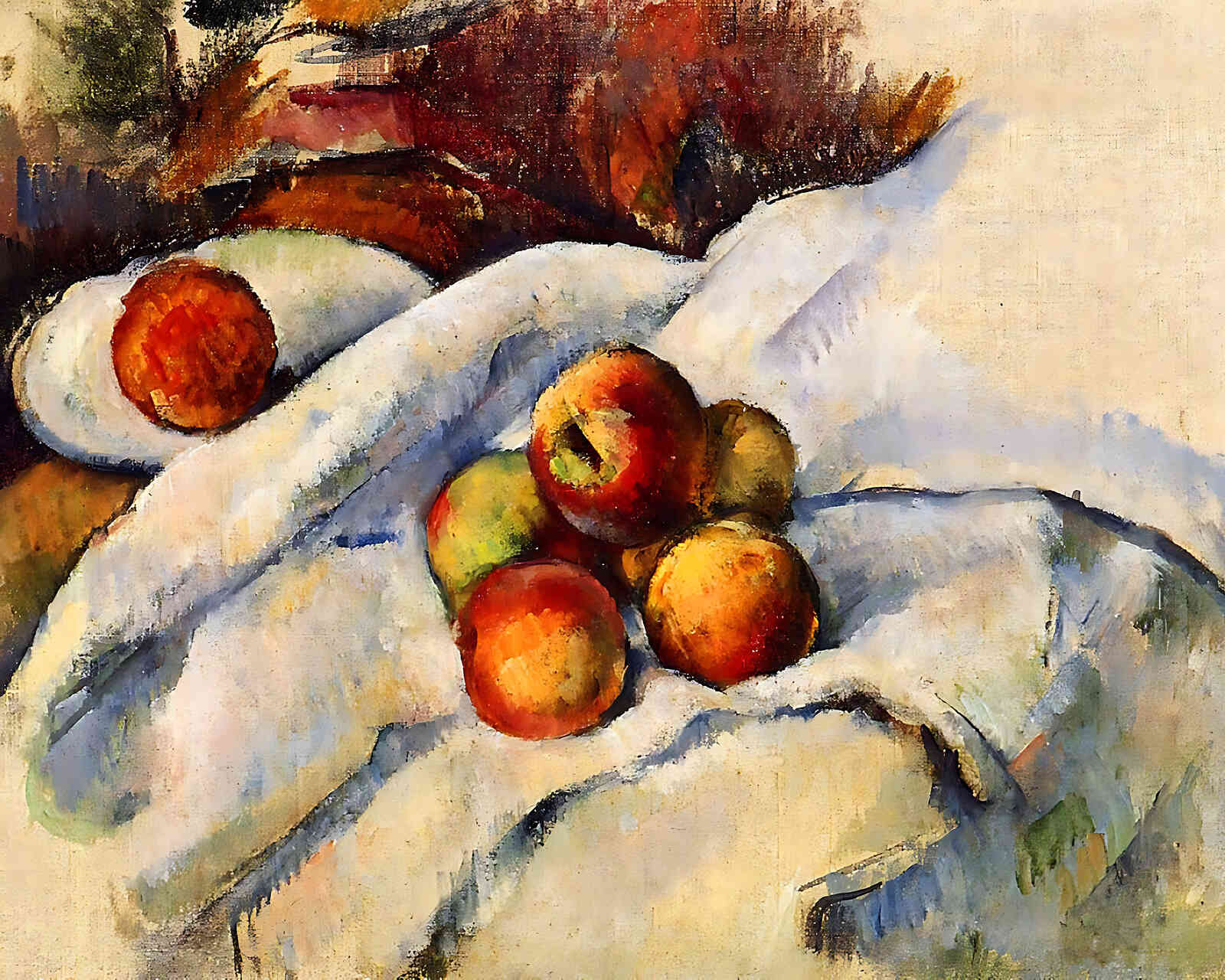 Apples on a Sheet Painting by Paul Cezanne 8x10" Art Print - Restored