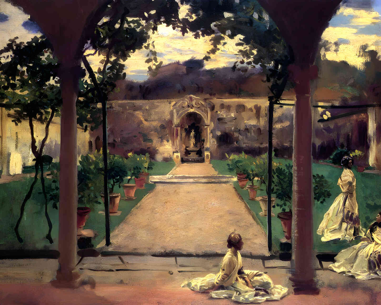 At Torre Galli. Ladies in a Garden 1910 Painting by John Singer Sargent 8x10" Art Print