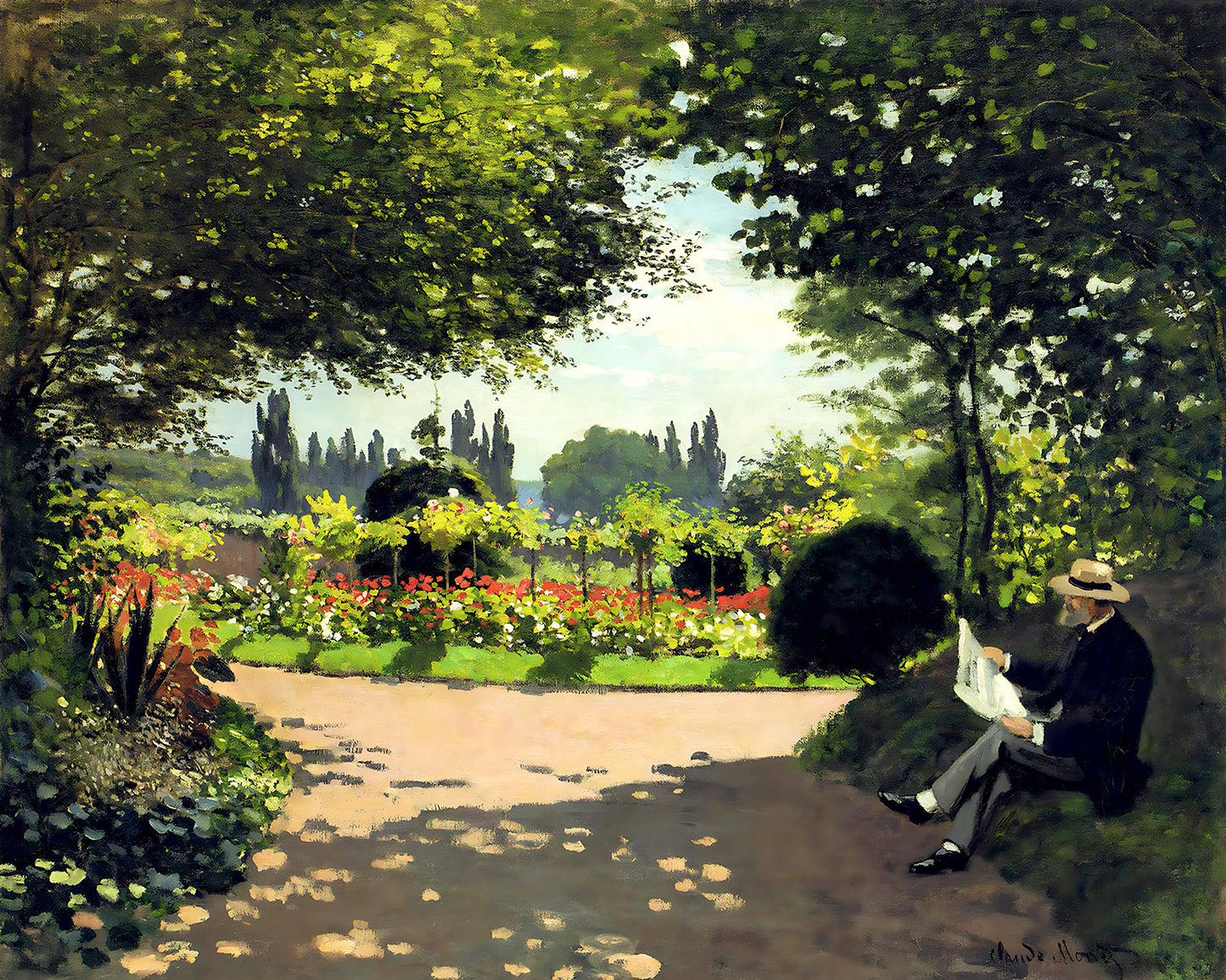 Adolphe Monet Reading in the Garden Painting by Claude Monet 8x10" Art Print