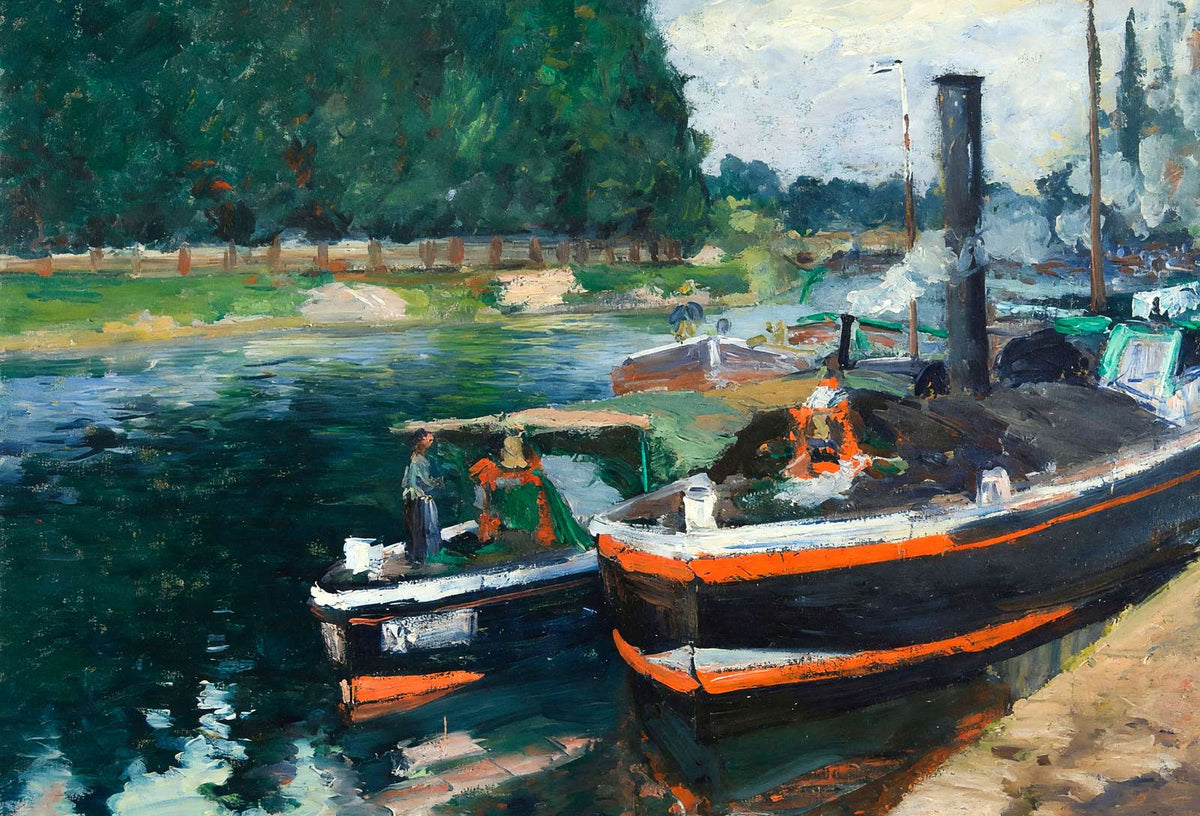 Barges on Pontoise Fine Art Print 1876 Painting by Camille Pissarro (6 Sizes)