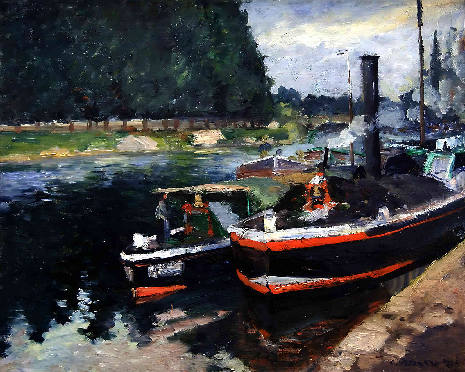 Barges on Pontoise Painting by Camille Pissarro 8x10" Art Print (Archival Paper)