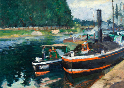 Barges on Pontoise Fine Art Print 1876 Painting by Camille Pissarro (6 Sizes)