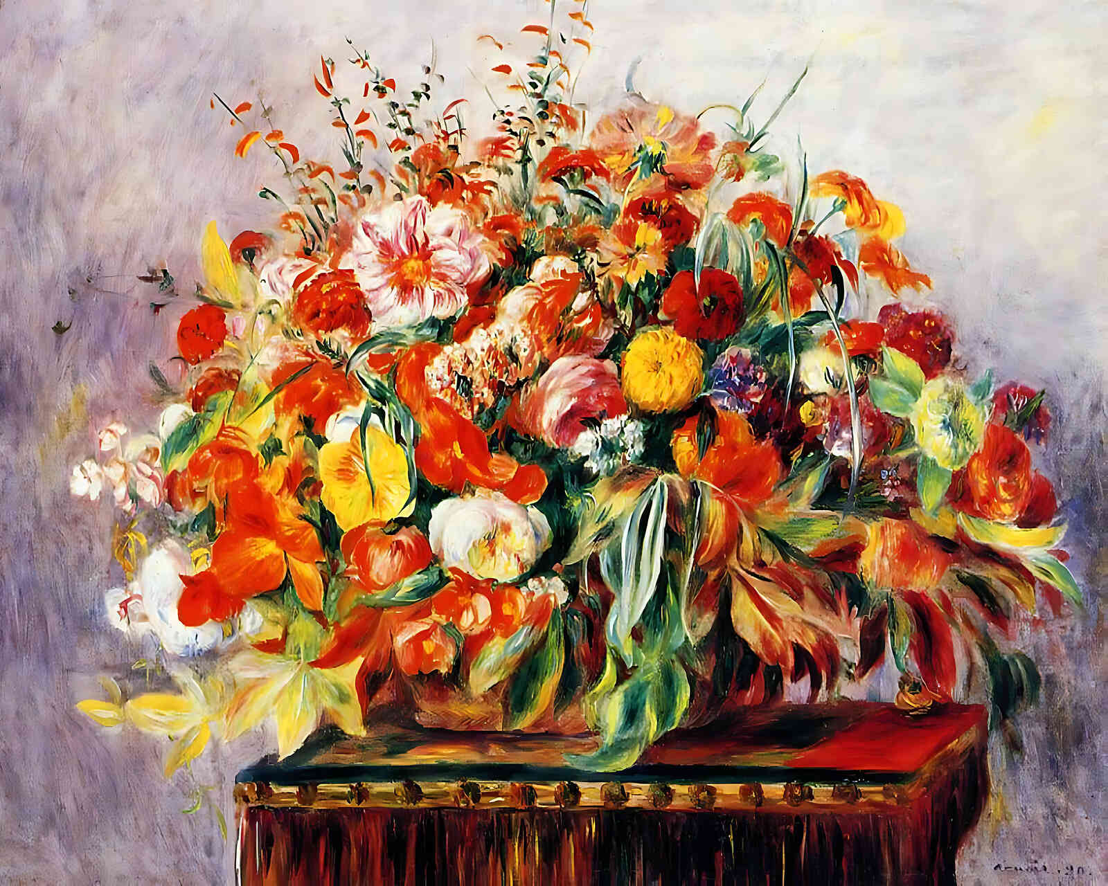 Basket of Flowers Painting by Pierre-Auguste Renoir 8x10" Art Print - Restored