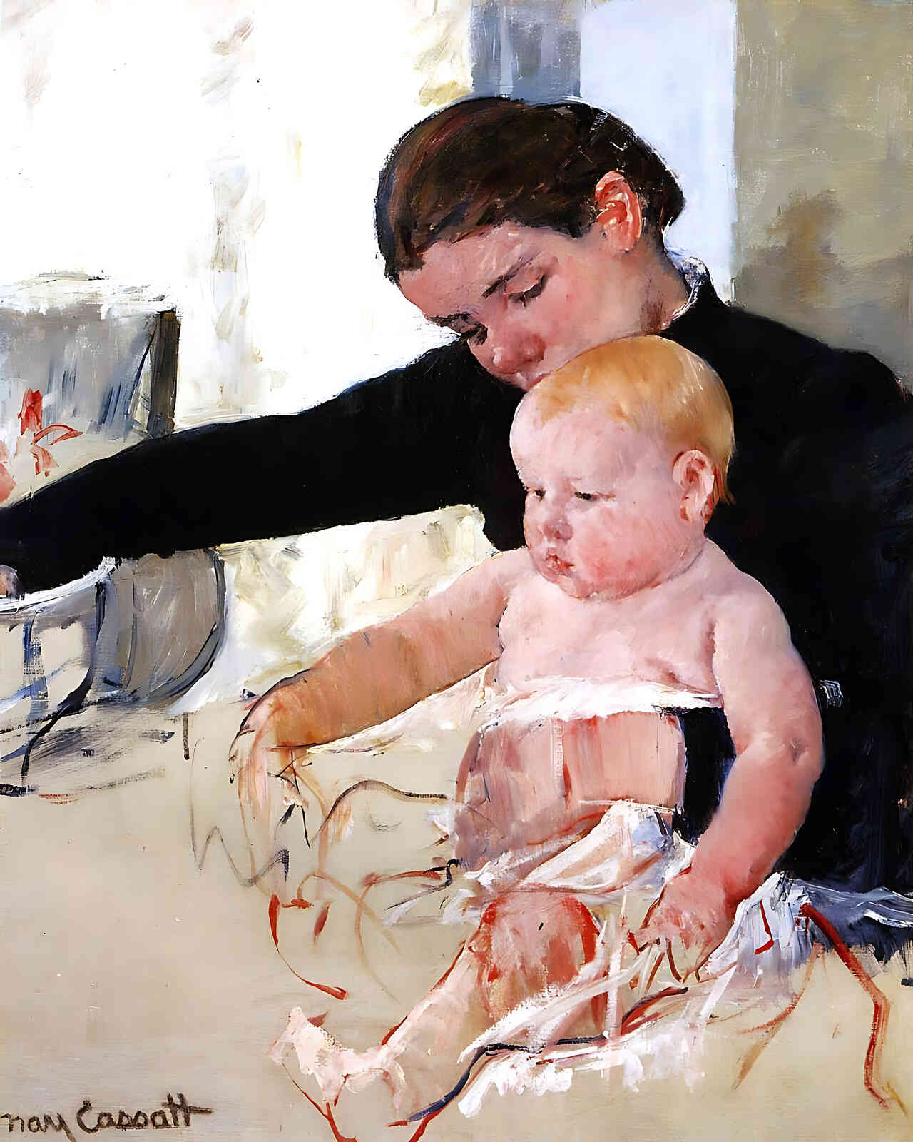 Bathing the Young Heir Painting by Mary Cassatt 8x10" Art Print (High Quality)