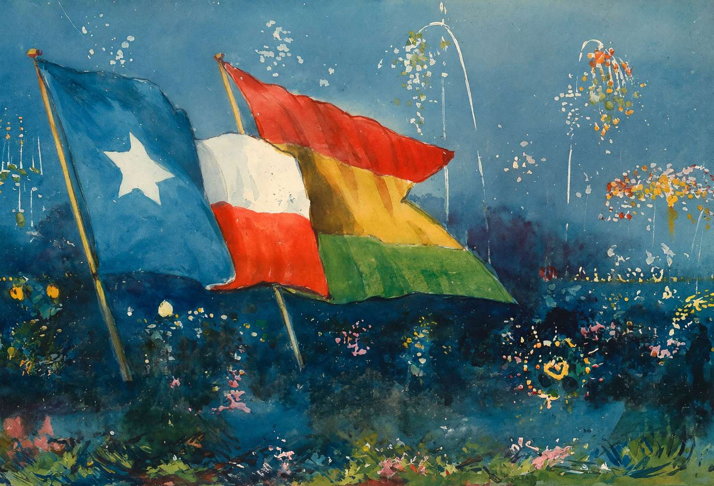 San Antonio Battle of Flowers Flags in 1908 Art Print (7 Sizes) - Acid Free