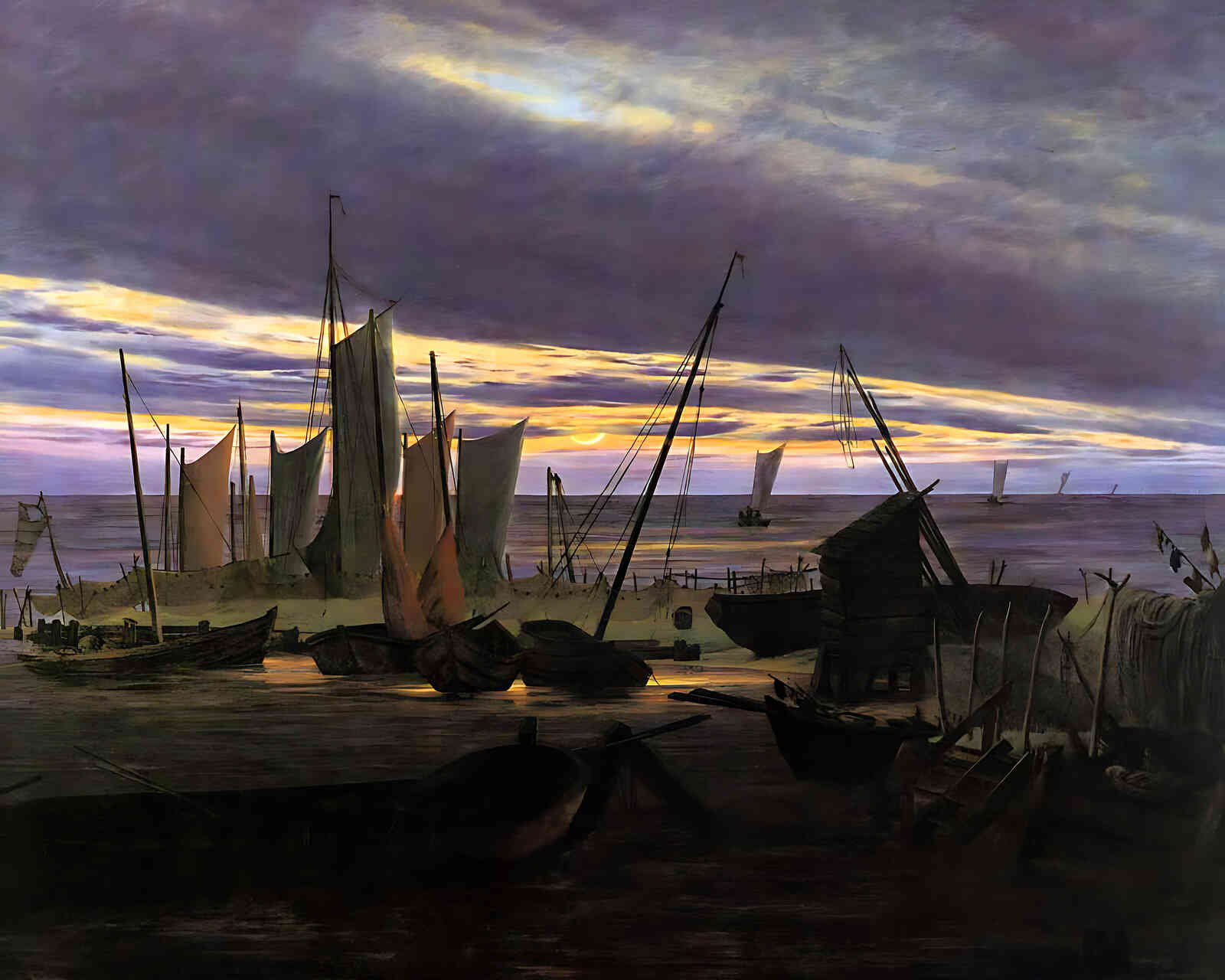 Boats in the Harbour at Evening by Caspar David Friedrich 8x10" Art Print