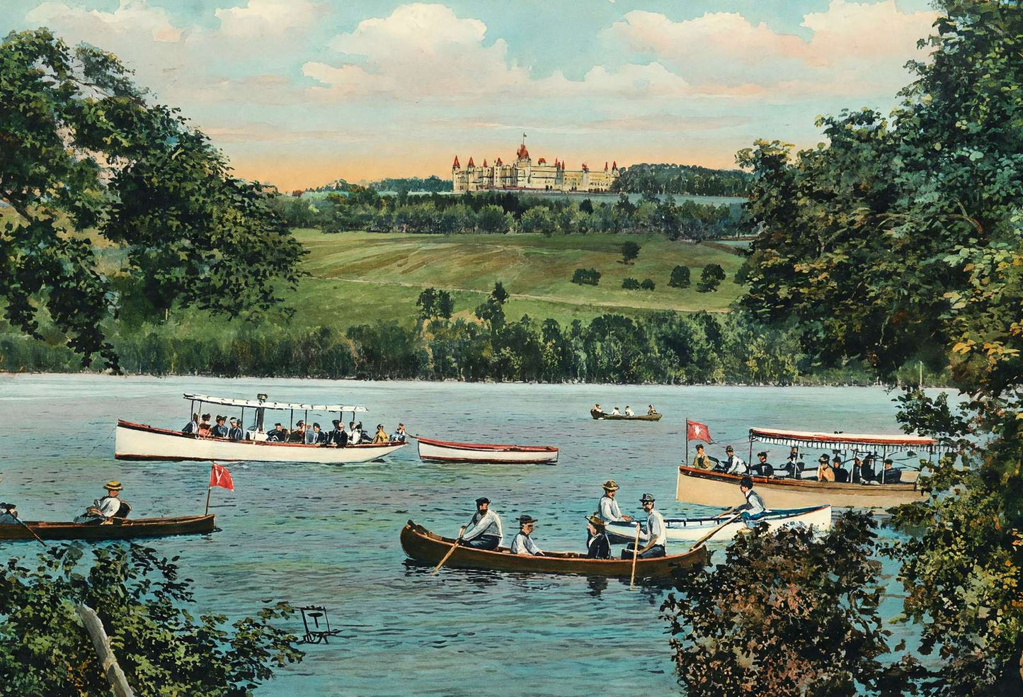 Boating on the Lakes Poland Spring Maine in 1908 Art Print (7 Sizes)