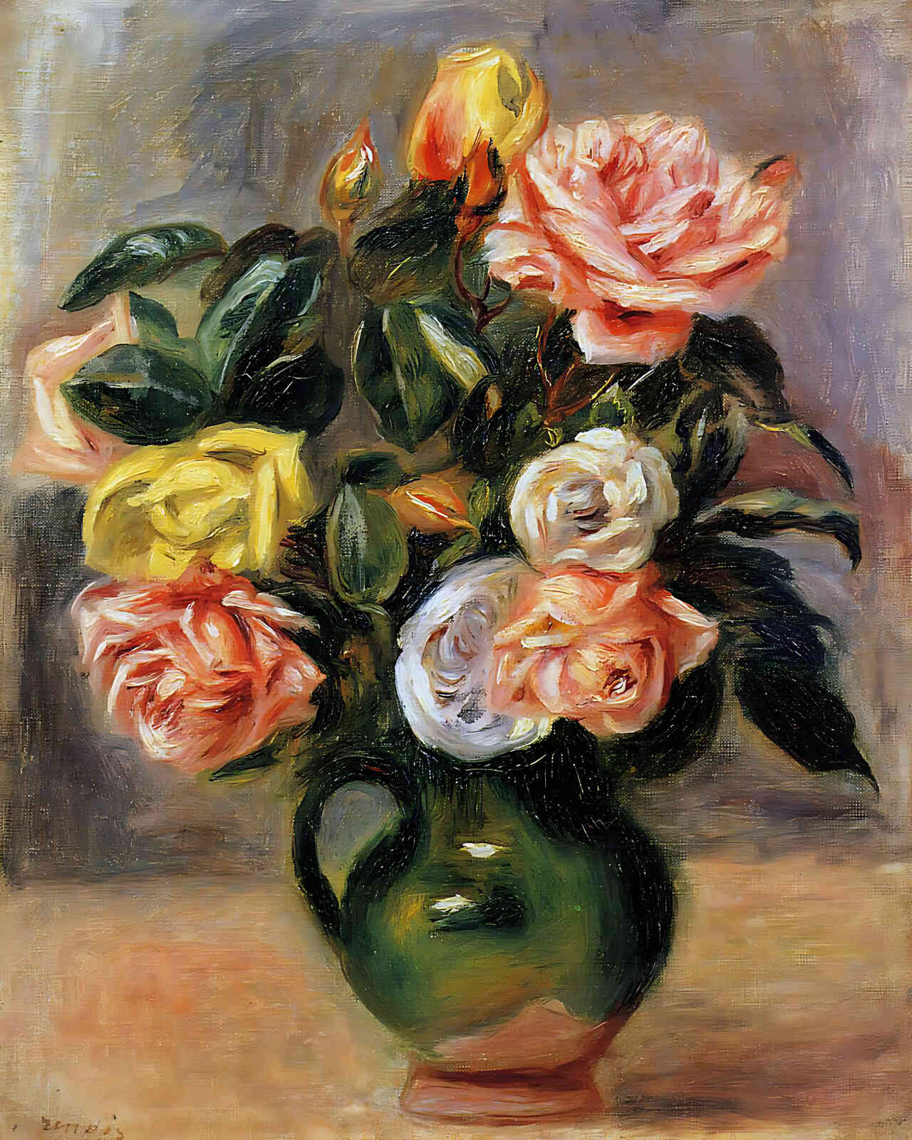 Bouquet of Roses () Painting by Pierre-Auguste Renoir 8x10" Art Print - Restored