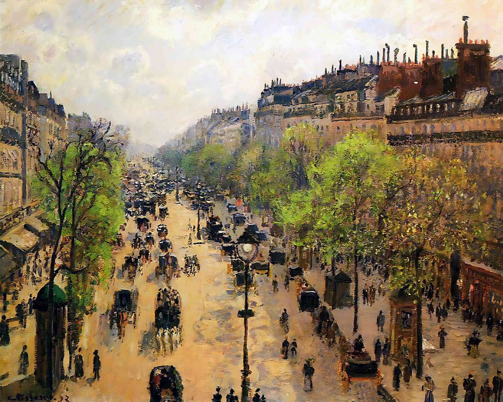 Boulevard Montmartre Spring Painting by Camille Pissarro 8x10" Art Print