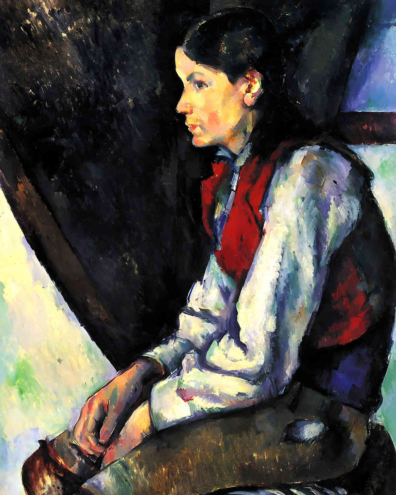 Boy in a Red Vest Painting by Paul Cezanne 8x10" Art Print (High Quality)