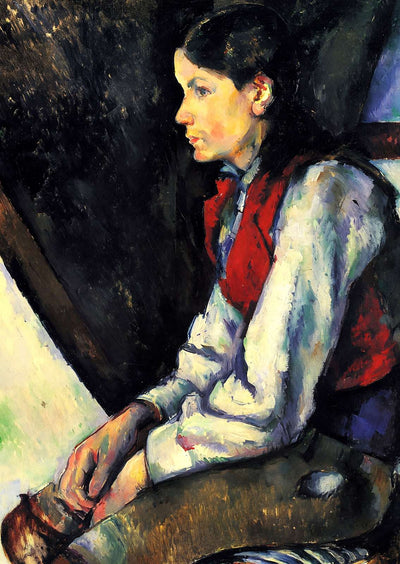 Boy in a Red Vest Art Print 1890 Painting by Paul Cezanne (6 Sizes) - Restored