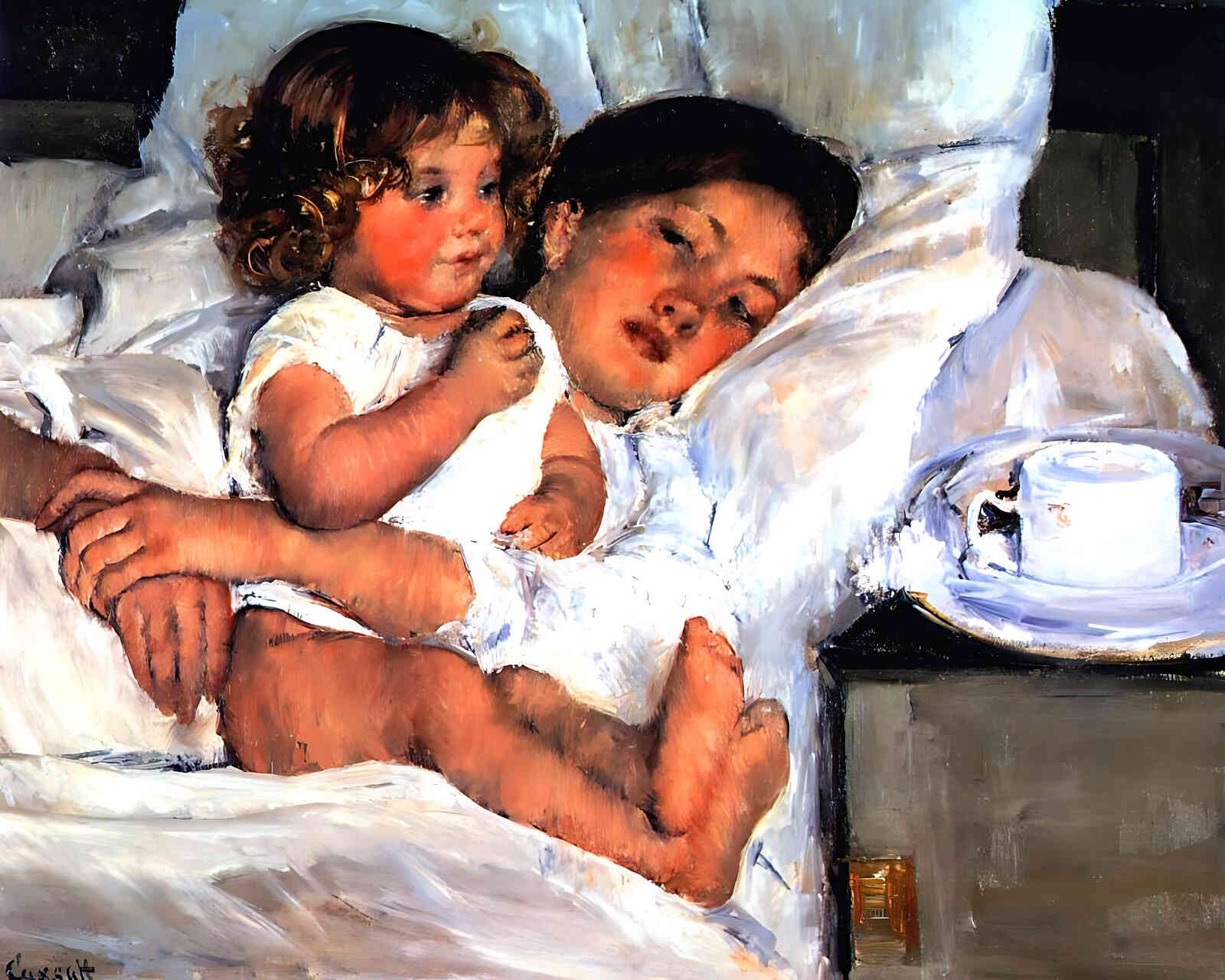 Breakfast in Bed Painting by Mary Cassatt 8x10" Art Print (Archival Paper)