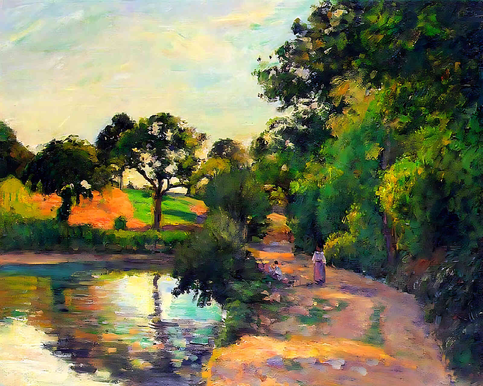 Bridge at Montfoucault Painting by Camille Pissarro 8x10" Art Print - Restored