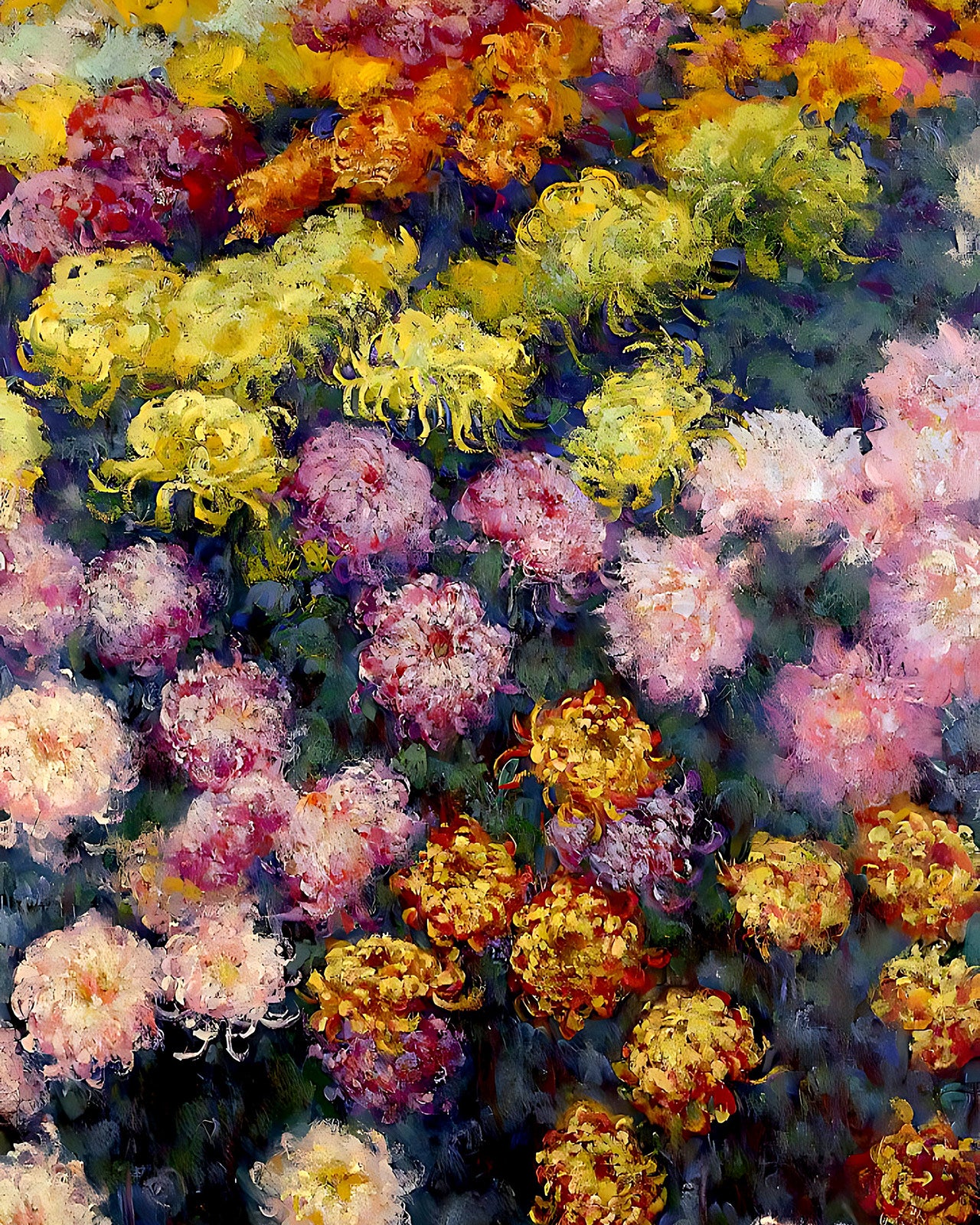 Bed of Chrysanthemums Painting by Claude Monet 8x10" Art Print