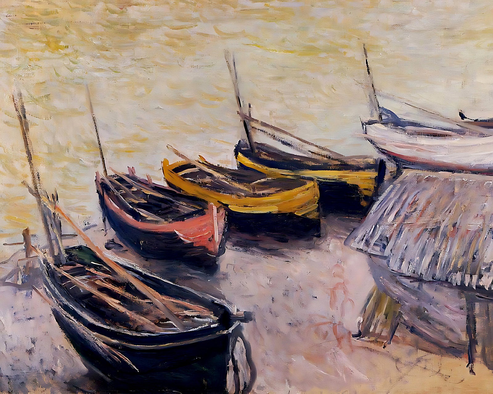 Boats on the Beach Painting by Claude Monet 8x10" Art Print