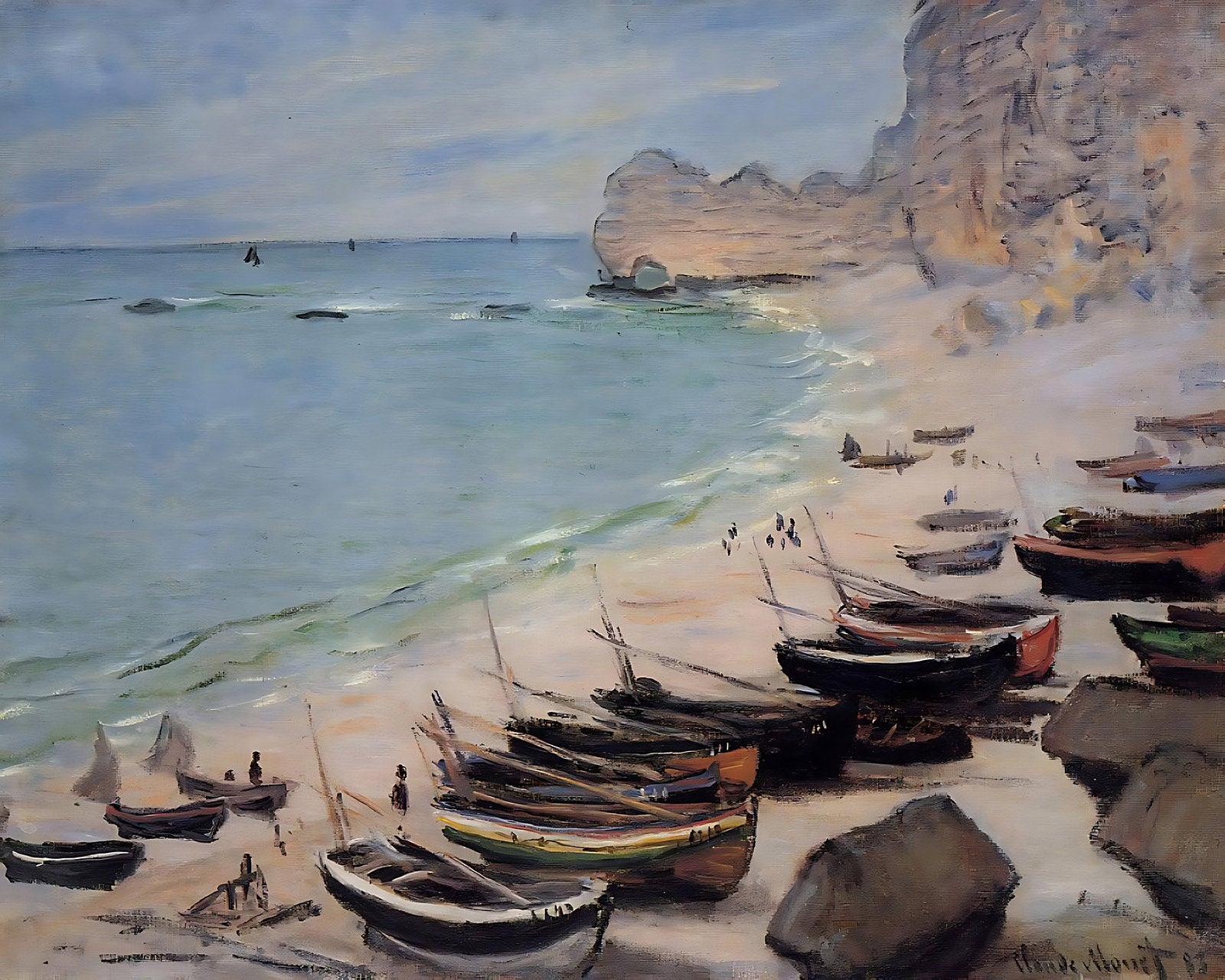 Boats on the Beach at Etretat (1883) Painting by Claude Monet 8x10" Art Print