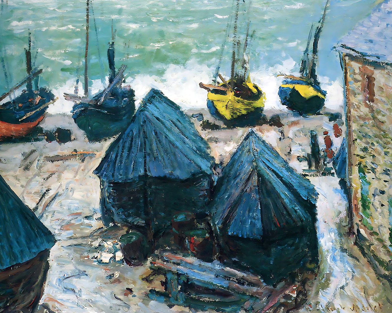 Boats on the Beach at Etretat (1885) Painting by Claude Monet 8x10" Art Print