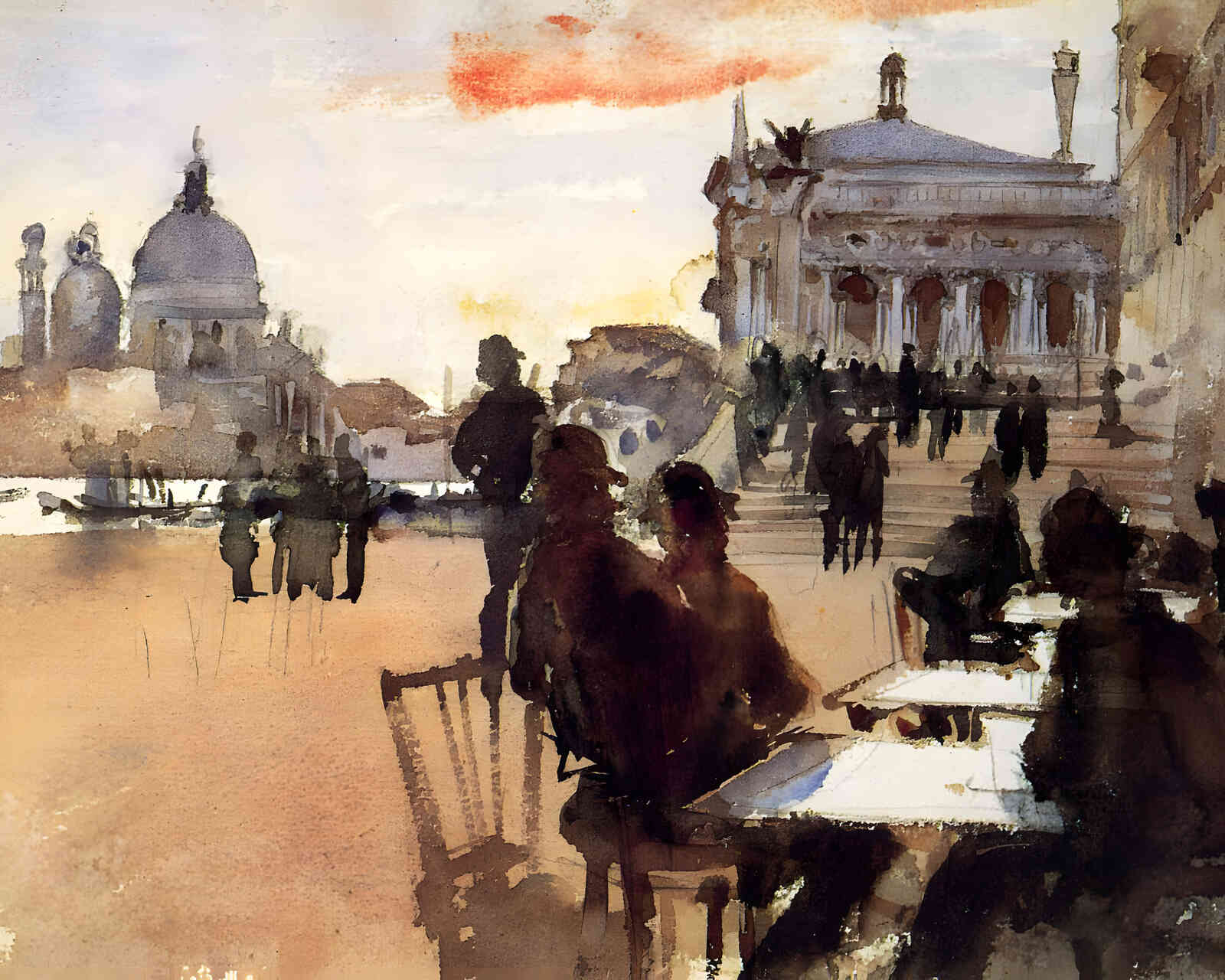 Cafe on the Riva Degli Schiavoni 1882 Painting by John Singer Sargent 8x10" Art Print