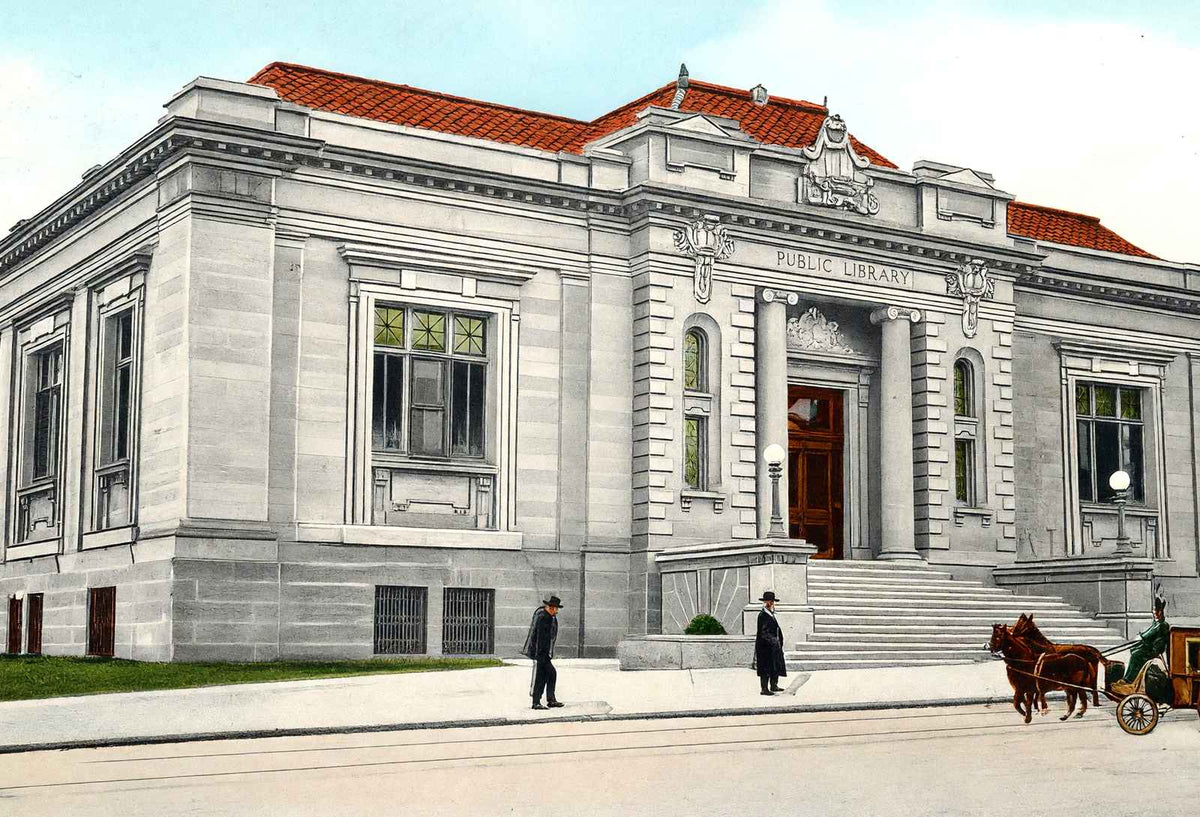 Carnegie Library Akron Ohio in 1907 Vintage Print (7 Sizes) - Restored