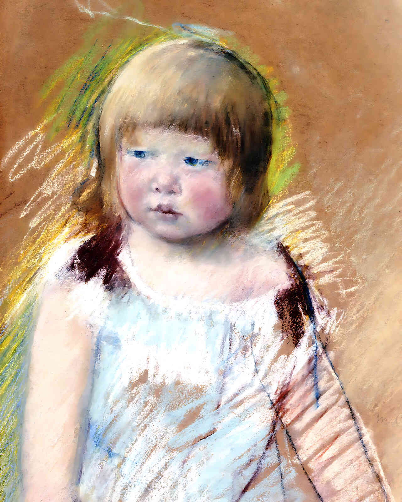 Child with Bangs in a Blue Dress Painting by Mary Cassatt 8x10" Art Print