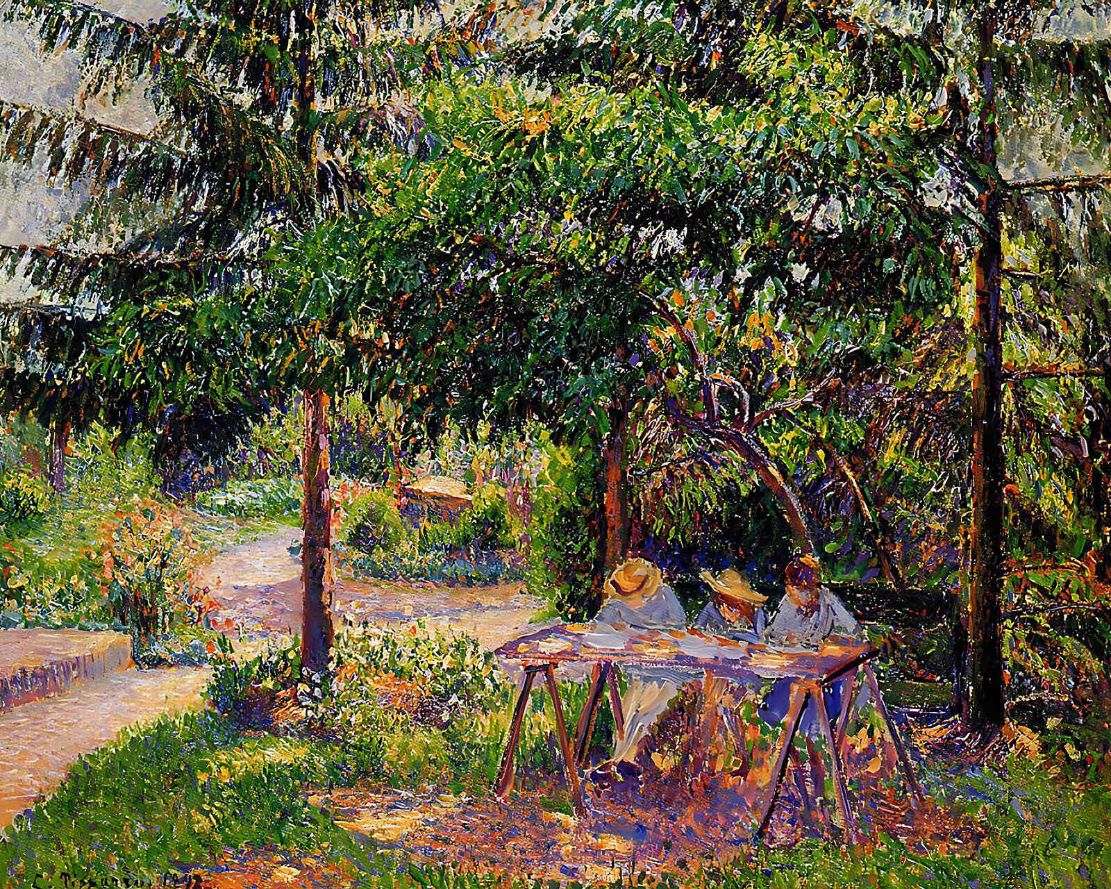 Children in a Garden at Eragny Painting by Camille Pissarro 8x10" Art Print