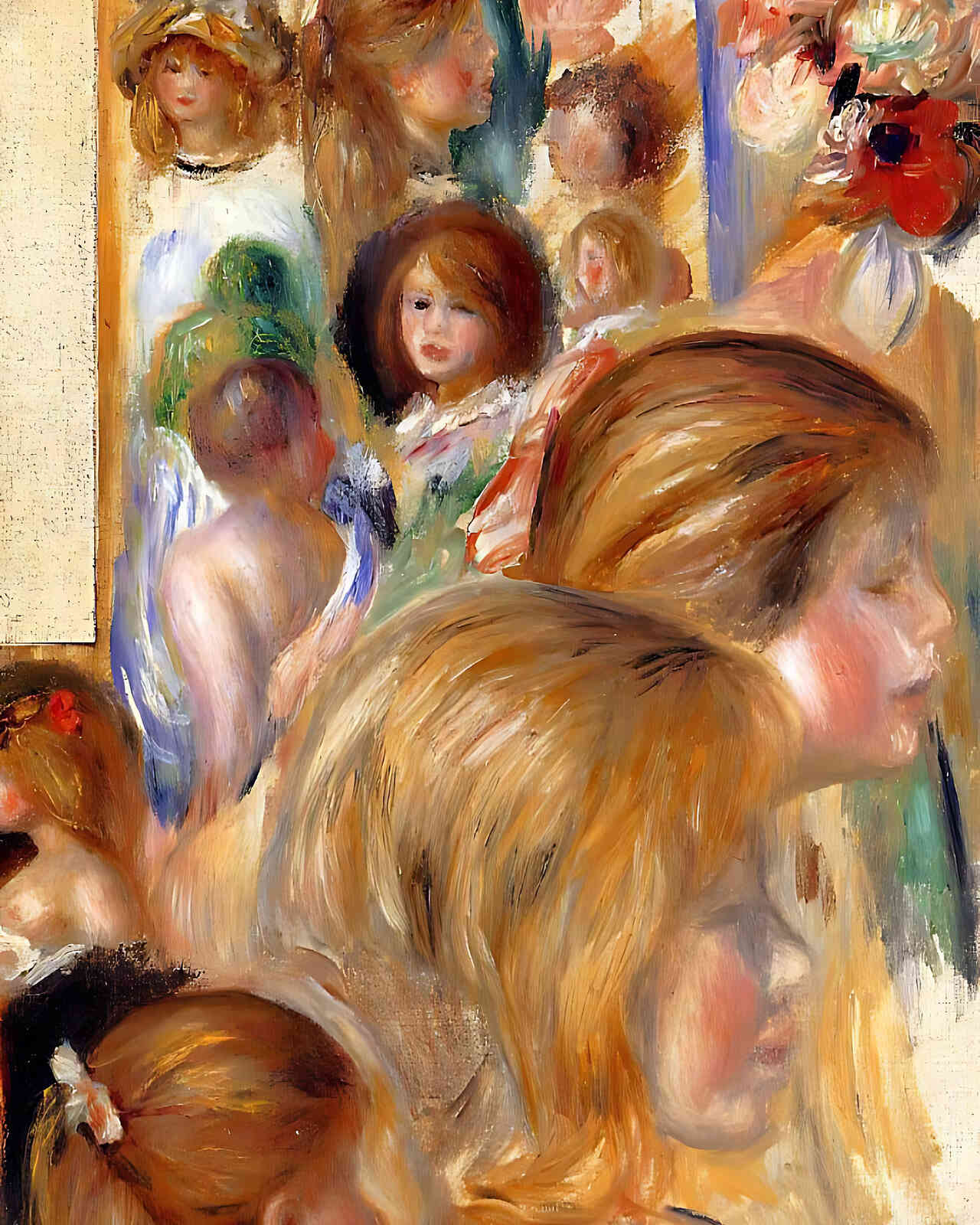 Children`s Heads Painting by Pierre-Auguste Renoir 8x10" Art Print - Restored