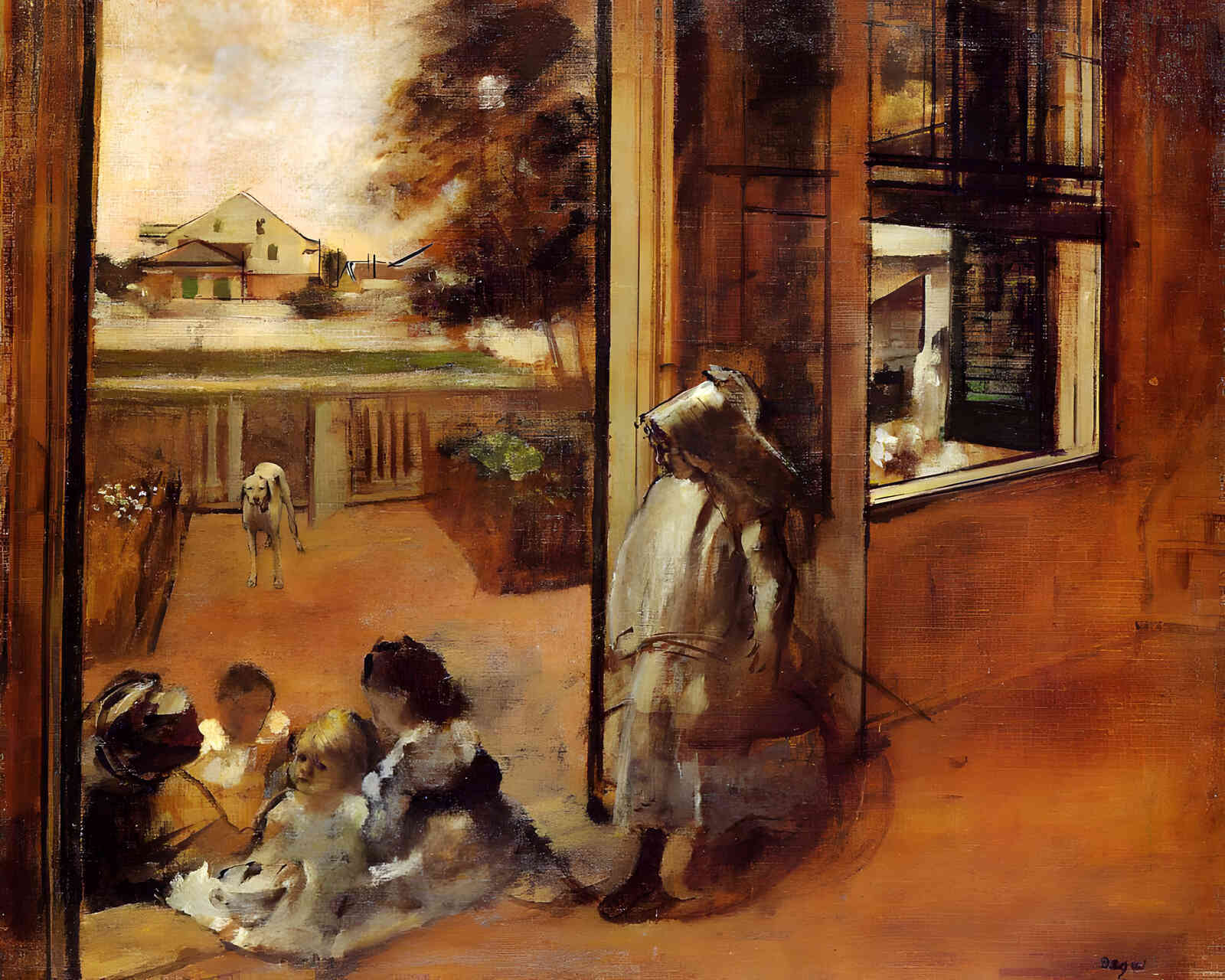 Children on a Doorstep 1872 Painting by Edgar Degas 8x10" Art Print