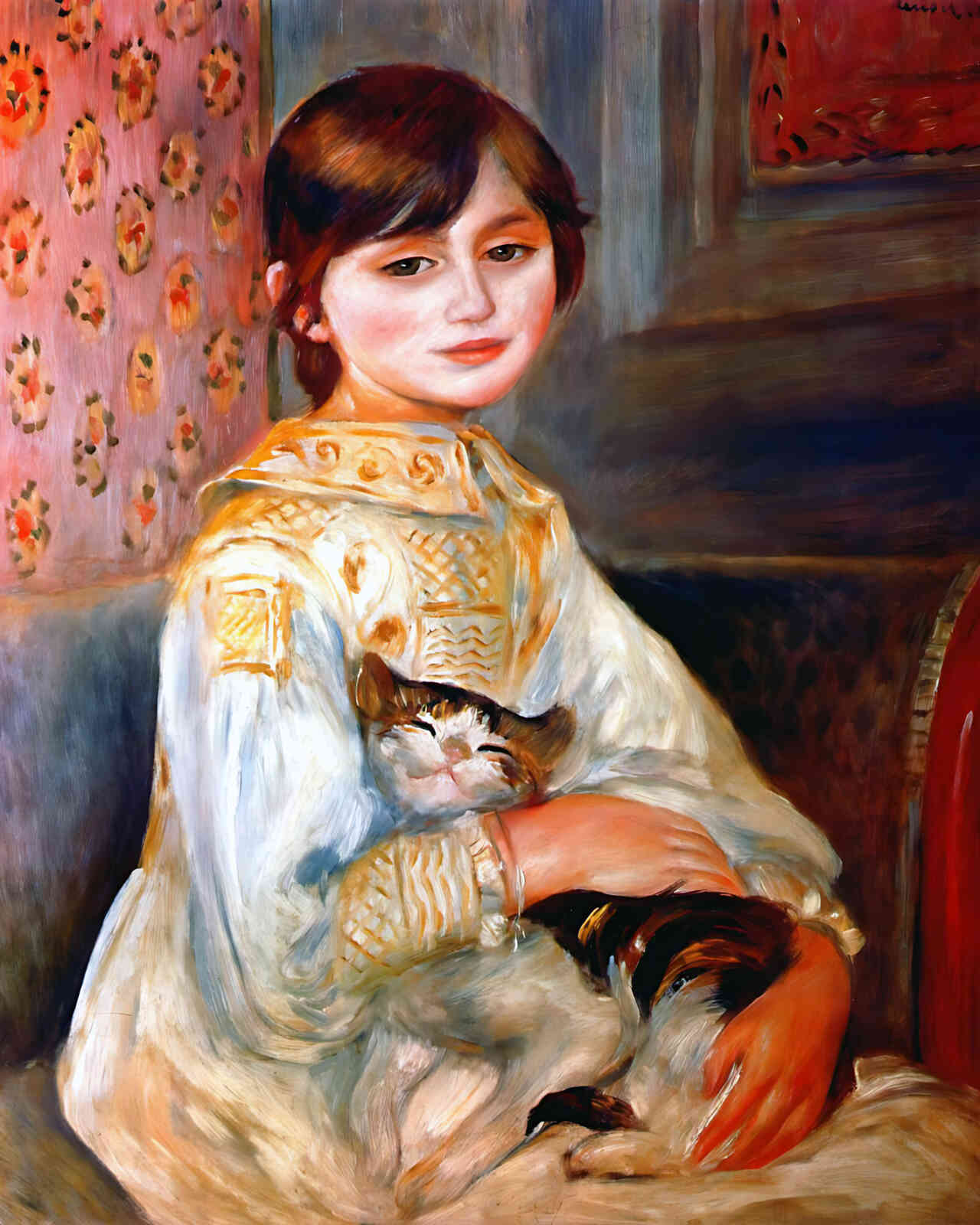 Child with Cat (Julie Manet) Painting by Pierre-Auguste Renoir 8x10" Art Print